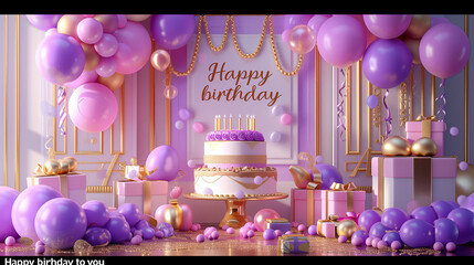 Pink And Purple Birthday background with lithium balloons. 