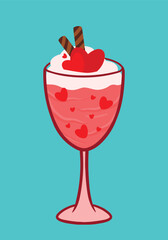 Valentine Drink and Beverage Pink Sweet Heart Cute Cartoon Doodle Vector Illustration