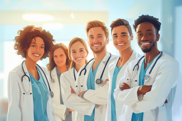 Diversity Group of Doctors Smiling at Camera. Multiracial Women and Men Doctors at Hospital. Healthcare Concept