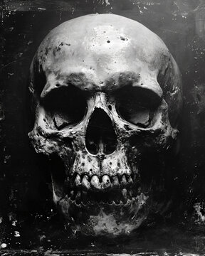 Skull on a dark background. Monochrome image