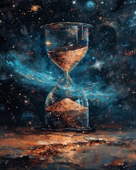 Hourglass with sand and space, digital painting