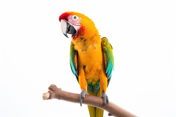 Obraz premium Exotic Beauty: Colorful Macaw Parrot with Striking Plumage Standing on a Perch in Tropical Jungle - Vibrant and Captivating!