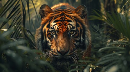 Bengal tiger's fur as it prowls through the jungle.
