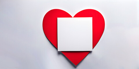  Love message for valentine's day. Blank white paper on a red valentine heart on white background.