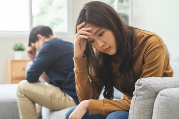 Breakup and depressed, asian young quarrel couple love fight relationship in trouble. Different...