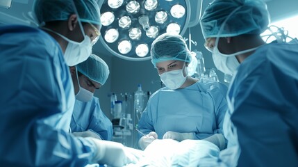 The operating room, a skilled and focused surgical team collaborates seamlessly, using advanced techniques to perform intricate procedures with precision for optimal patient outcomes.
