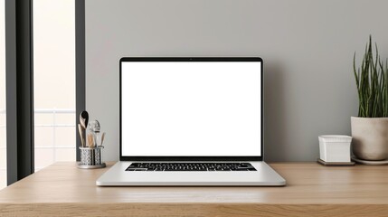 Warm Lit Workstation with Laptop and Plants