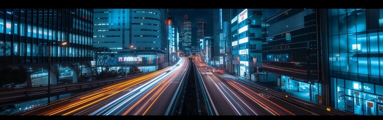 Fototapeta na wymiar Urban Night Lights and Traffic Streaks