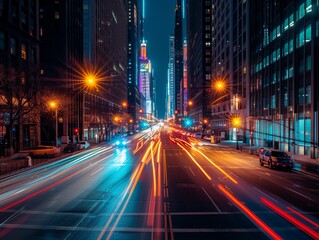 Fototapeta na wymiar Urban Night Lights and Traffic Streaks