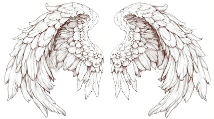 Angel wings isolated on white background. Hand drawn illustration