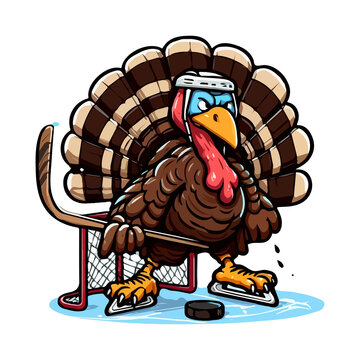 thanksgiving turkey playing ice hockey illustration