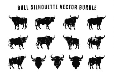 Bull Silhouettes black vector Set, Americal Bulls silhouette collection