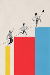 Magazine picture sketch collage image of purposeful workers having achieving success competition...