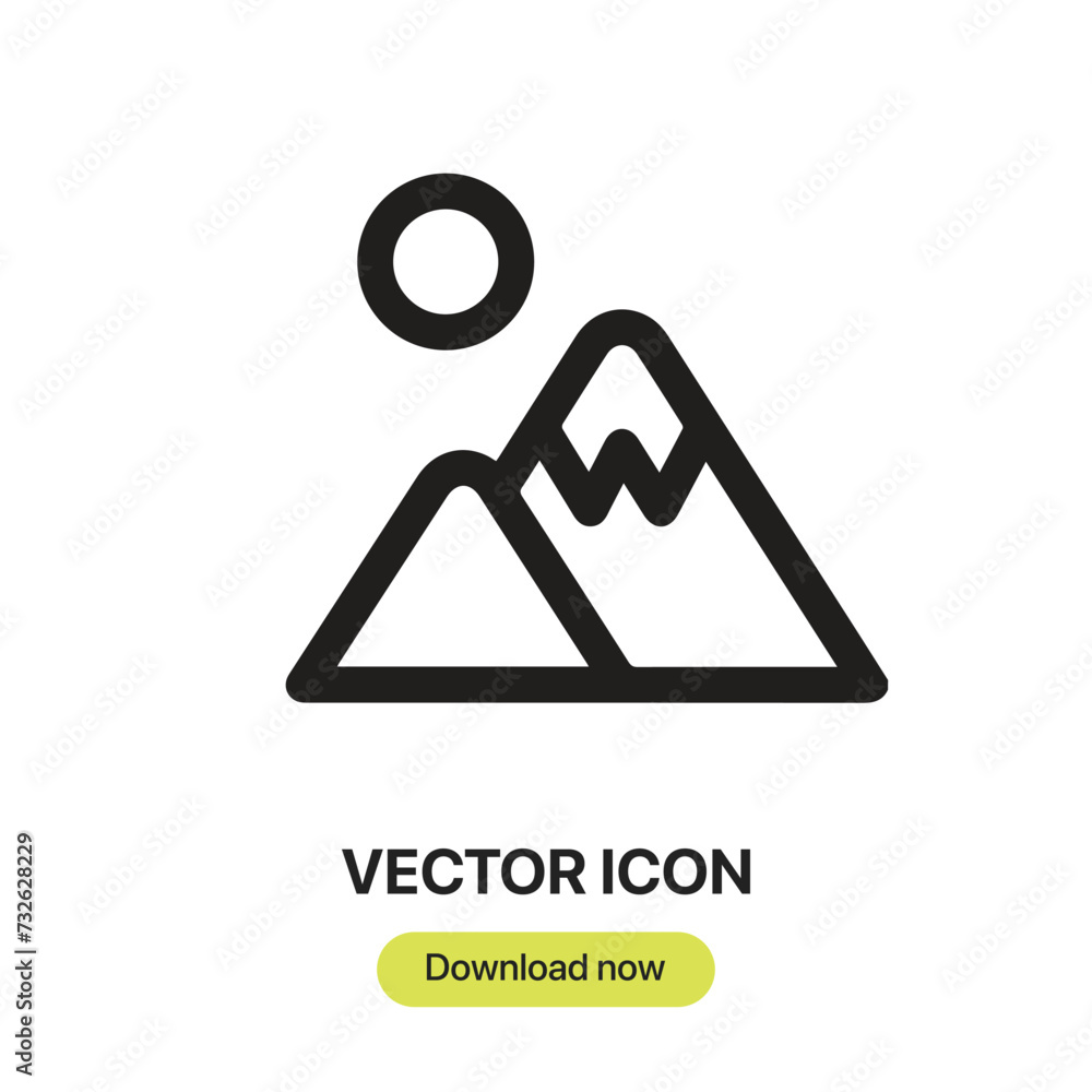 Poster mountains icon vector. linear-style sign for mobile concept and web design. mountains symbol illustr