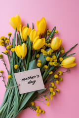 Mother's day card, spring flowers on pink background with space for text