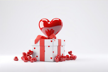 gift box with red hearts on white background, 