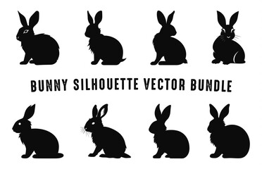 Bunny Silhouette vector set, Easter bunnies silhouettes, Different Rabbits black clipart bundle