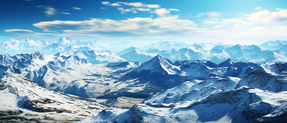Fototapeta na wymiar Aerial view of mountain cover snow on peak