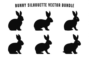 Easter bunnies black silhouettes, Bunny Silhouette vector set, Different Rabbits clipart bundle