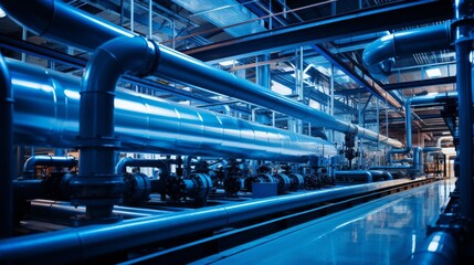 Machinery and steam turbine at a power plant background