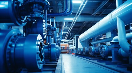 Machinery and steam turbine at a power plant background