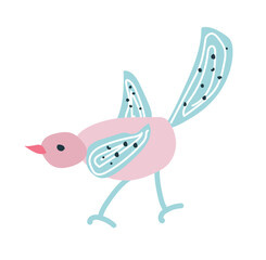 Cute multi-coloured bird. Spring bird on a white background