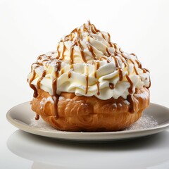 Pastry With Whipped Cream and Caramel Drizzle