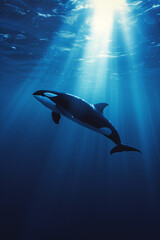Orca in a deep blue ocean - Generative AI