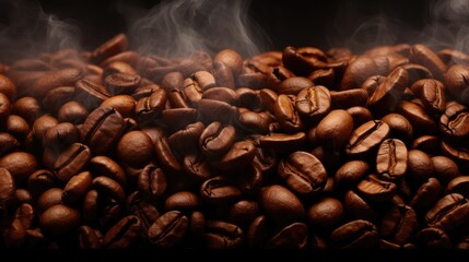 Coffee beans background, Panorama of artistic coffee banner.