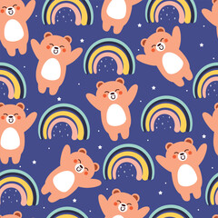 seamless pattern cartoon bear with umbrella and sky element. cute animal wallpaper illustration for gift wrap paper