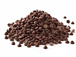 Chocolate chips isolated on white background.