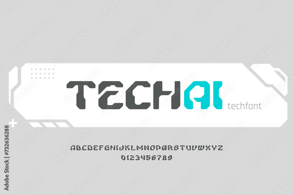 Poster futuristic tech font vector stylish design look. cyber robot future technology type.