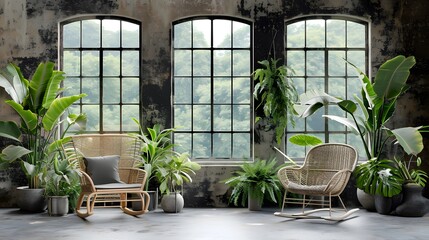 botanical-themed interior, indoor plants, natural