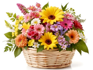 Fototapeta na wymiar Colorful autumn flowers in basket with white background