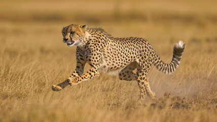 Naklejka premium Cheetah running on African savannah