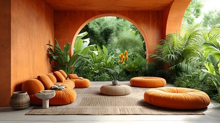 Spacious botanic themed bedroom interior