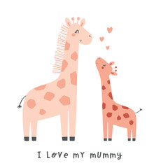 cute giraffe with baby giraffe vector