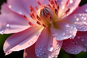 Fototapeta premium Delicate Flower in Full Bloom: Petals Adorned with Dewdrops Glistening in Morning Light - Nature's Ephemeral Beauty