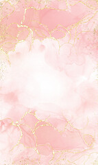 	
Pink alcohol ink mixed with glitter gold pattern elegant abstract ink flow art with translucent background.	
