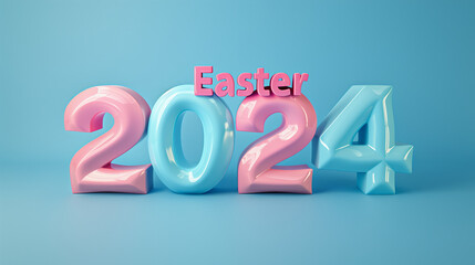 Easter 2024 3D candy style TEXT against the minimal backdrop background ai generated easter banner...