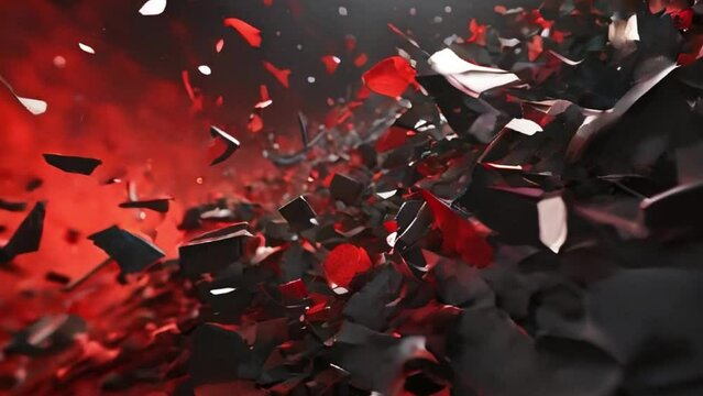 red and black shards of paper falling in the sky in 4K