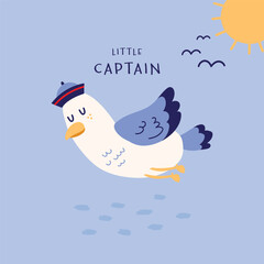 cute sailor seagull vector print design