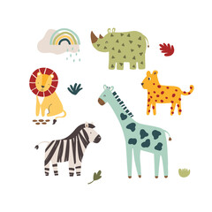 cute african safari animals vector character