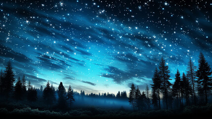 Night sky with  stars on pine forest