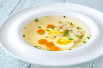 Chicken broth in plate