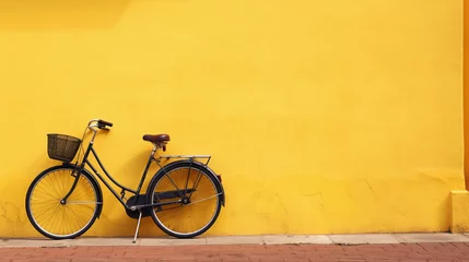 Crédence de cuisine en verre imprimé Vélo Retro bicycle near to yellow wall with copy space.