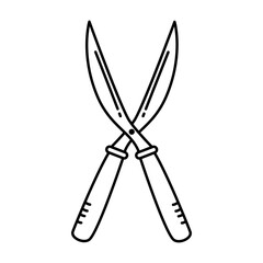 Garden scissors icon using a hand-drawn style. Garden scissors icon in line style
