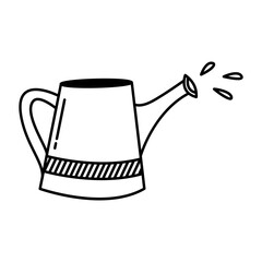 Watering can icon using a hand-drawn style. Watering can icon in line style