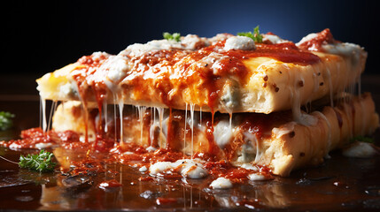 Cheese pizza with oozing cheese and original tomato sauce