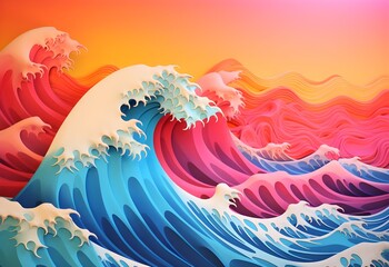 Fototapeta na wymiar illustration drawing with colorful waves background